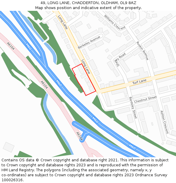 49, LONG LANE, CHADDERTON, OLDHAM, OL9 8AZ: Location map and indicative extent of plot