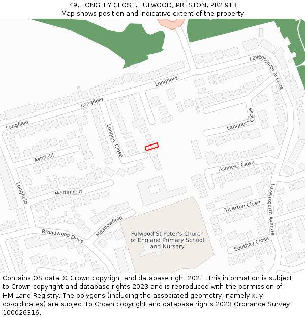 49, LONGLEY CLOSE, FULWOOD, PRESTON, PR2 9TB: Location map and indicative extent of plot