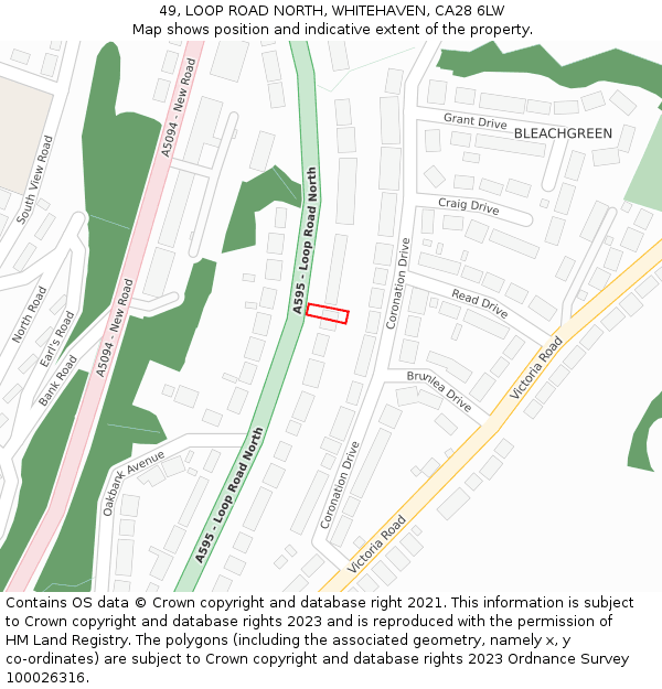 49, LOOP ROAD NORTH, WHITEHAVEN, CA28 6LW: Location map and indicative extent of plot