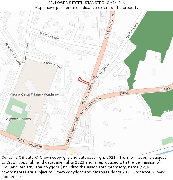 49, LOWER STREET, STANSTED, CM24 8LN: Location map and indicative extent of plot