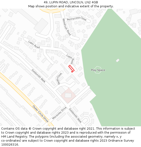 49, LUPIN ROAD, LINCOLN, LN2 4GB: Location map and indicative extent of plot