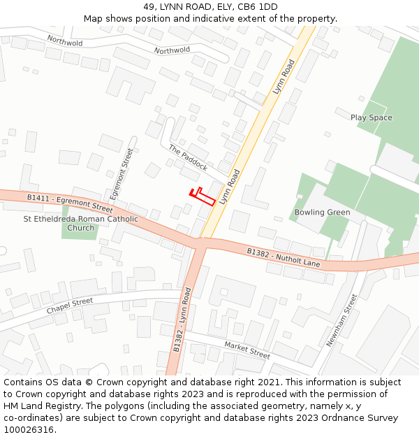 49, LYNN ROAD, ELY, CB6 1DD: Location map and indicative extent of plot