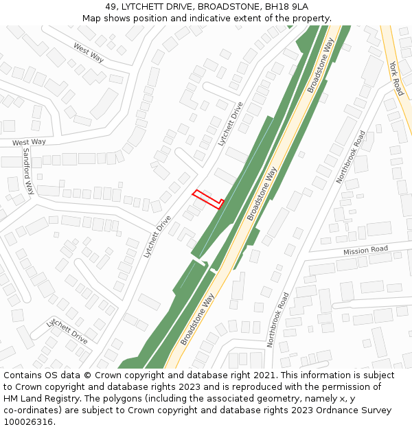 49, LYTCHETT DRIVE, BROADSTONE, BH18 9LA: Location map and indicative extent of plot