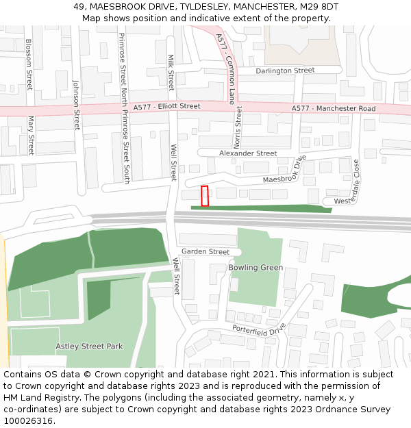 49, MAESBROOK DRIVE, TYLDESLEY, MANCHESTER, M29 8DT: Location map and indicative extent of plot