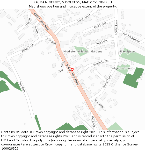 49, MAIN STREET, MIDDLETON, MATLOCK, DE4 4LU: Location map and indicative extent of plot