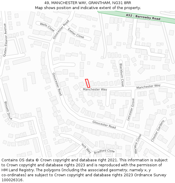 49, MANCHESTER WAY, GRANTHAM, NG31 8RR: Location map and indicative extent of plot