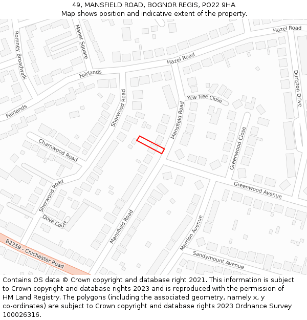 49, MANSFIELD ROAD, BOGNOR REGIS, PO22 9HA: Location map and indicative extent of plot