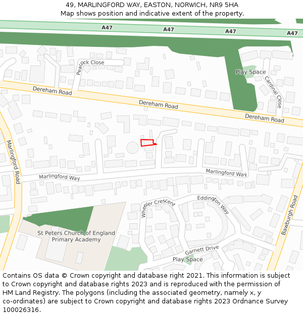 49, MARLINGFORD WAY, EASTON, NORWICH, NR9 5HA: Location map and indicative extent of plot