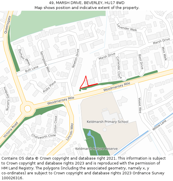 49, MARSH DRIVE, BEVERLEY, HU17 8WD: Location map and indicative extent of plot