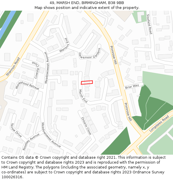 49, MARSH END, BIRMINGHAM, B38 9BB: Location map and indicative extent of plot