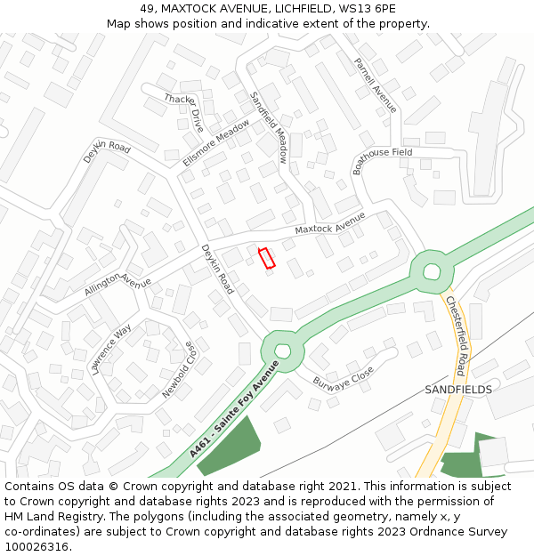 49, MAXTOCK AVENUE, LICHFIELD, WS13 6PE: Location map and indicative extent of plot