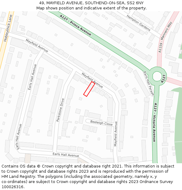 49, MAYFIELD AVENUE, SOUTHEND-ON-SEA, SS2 6NY: Location map and indicative extent of plot