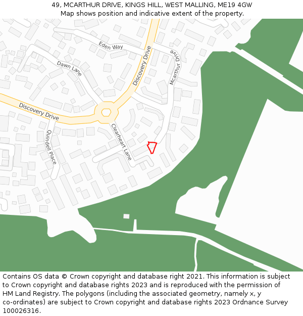 49, MCARTHUR DRIVE, KINGS HILL, WEST MALLING, ME19 4GW: Location map and indicative extent of plot