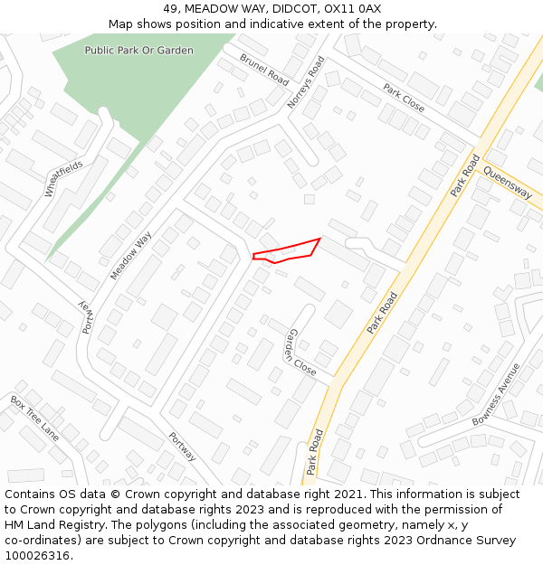 49, MEADOW WAY, DIDCOT, OX11 0AX: Location map and indicative extent of plot