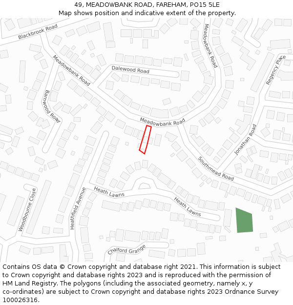 49, MEADOWBANK ROAD, FAREHAM, PO15 5LE: Location map and indicative extent of plot