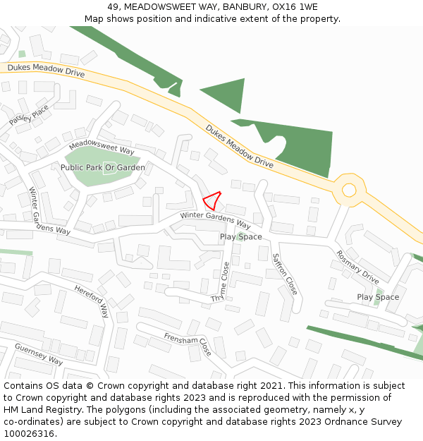 49, MEADOWSWEET WAY, BANBURY, OX16 1WE: Location map and indicative extent of plot