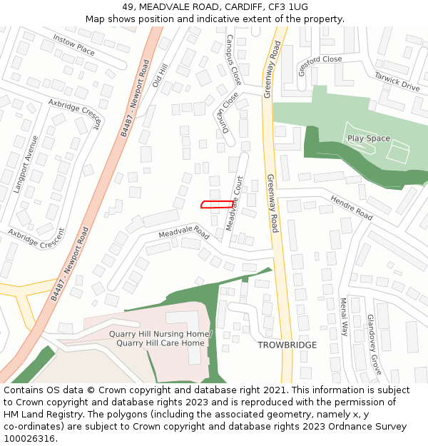 49, MEADVALE ROAD, CARDIFF, CF3 1UG: Location map and indicative extent of plot