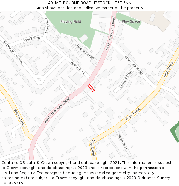 49, MELBOURNE ROAD, IBSTOCK, LE67 6NN: Location map and indicative extent of plot