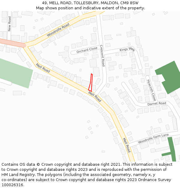 49, MELL ROAD, TOLLESBURY, MALDON, CM9 8SW: Location map and indicative extent of plot