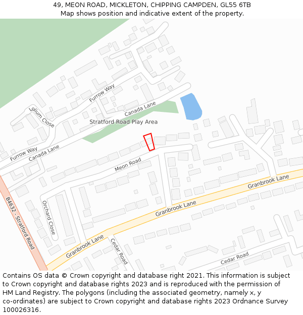 49, MEON ROAD, MICKLETON, CHIPPING CAMPDEN, GL55 6TB: Location map and indicative extent of plot