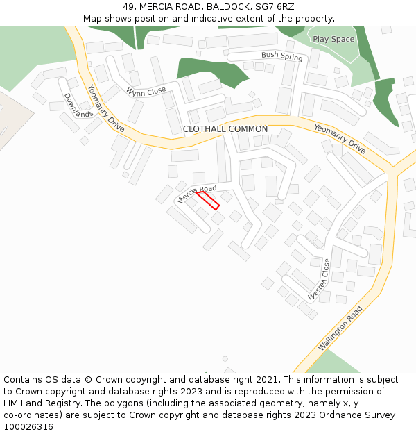 49, MERCIA ROAD, BALDOCK, SG7 6RZ: Location map and indicative extent of plot