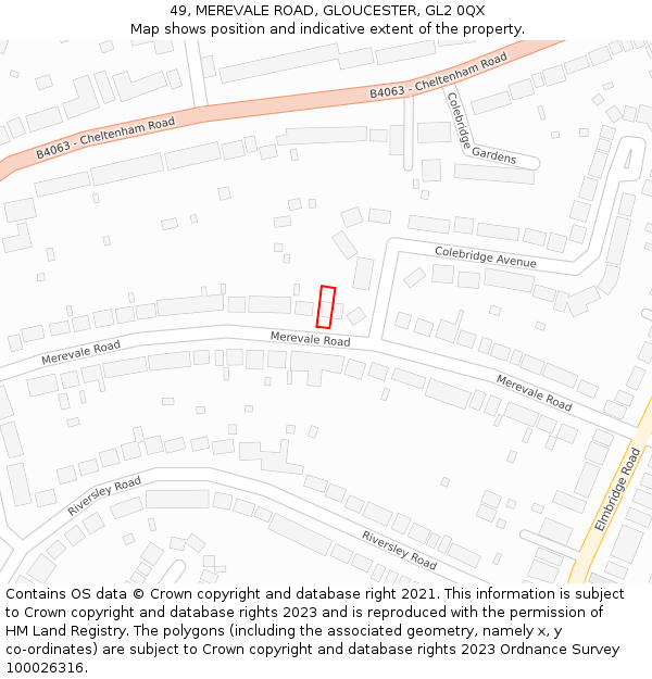 49, MEREVALE ROAD, GLOUCESTER, GL2 0QX: Location map and indicative extent of plot