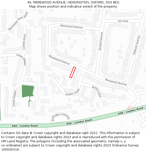 49, MEREWOOD AVENUE, HEADINGTON, OXFORD, OX3 8EG: Location map and indicative extent of plot