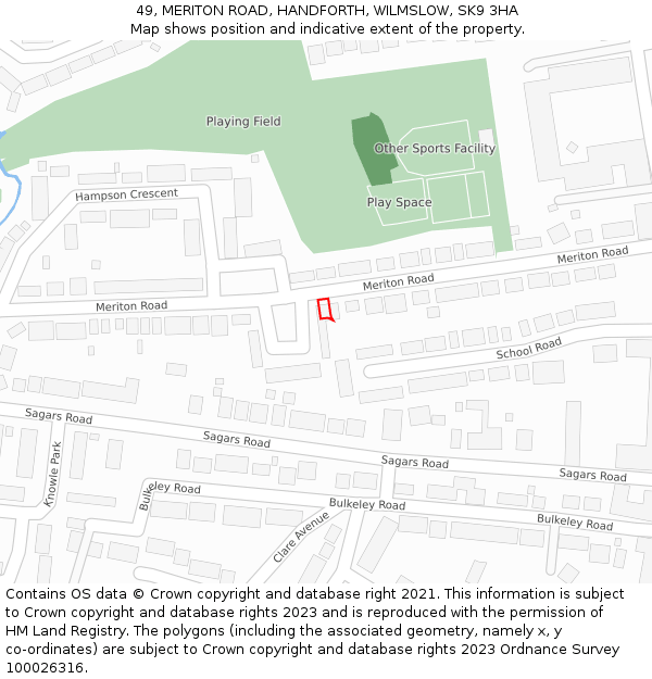 49, MERITON ROAD, HANDFORTH, WILMSLOW, SK9 3HA: Location map and indicative extent of plot