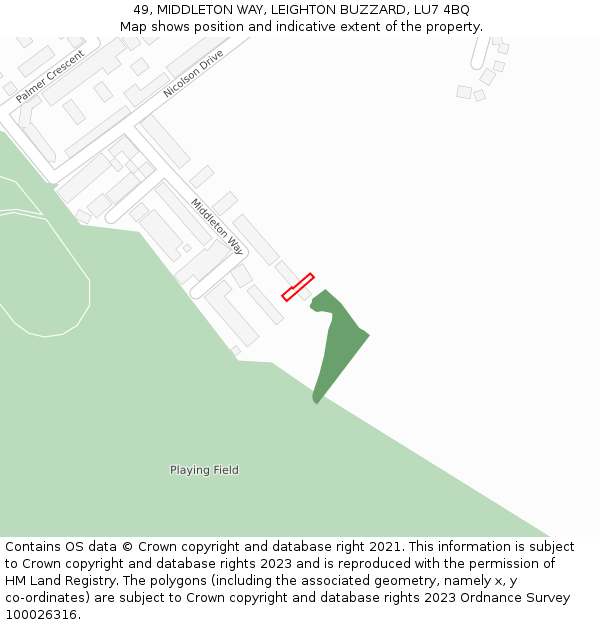 49, MIDDLETON WAY, LEIGHTON BUZZARD, LU7 4BQ: Location map and indicative extent of plot
