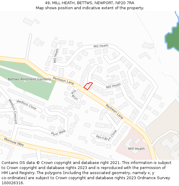 49, MILL HEATH, BETTWS, NEWPORT, NP20 7RA: Location map and indicative extent of plot