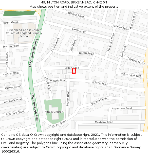 49, MILTON ROAD, BIRKENHEAD, CH42 0JT: Location map and indicative extent of plot