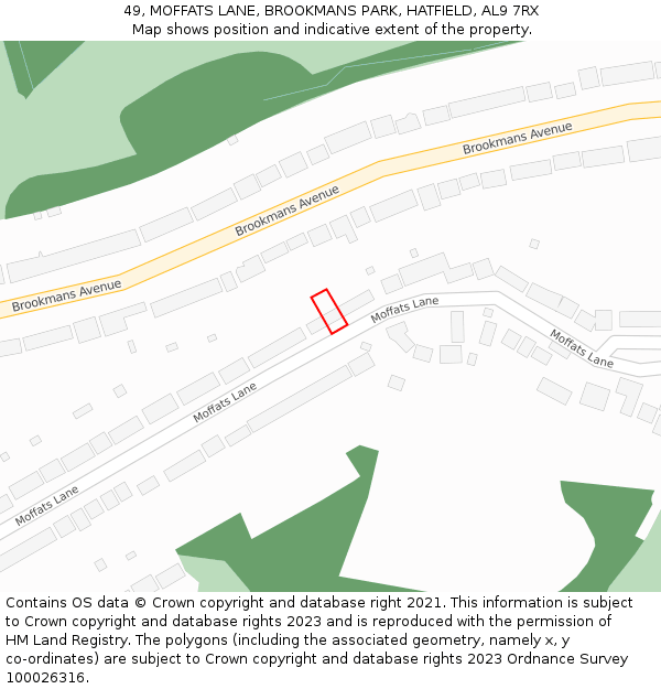 49, MOFFATS LANE, BROOKMANS PARK, HATFIELD, AL9 7RX: Location map and indicative extent of plot