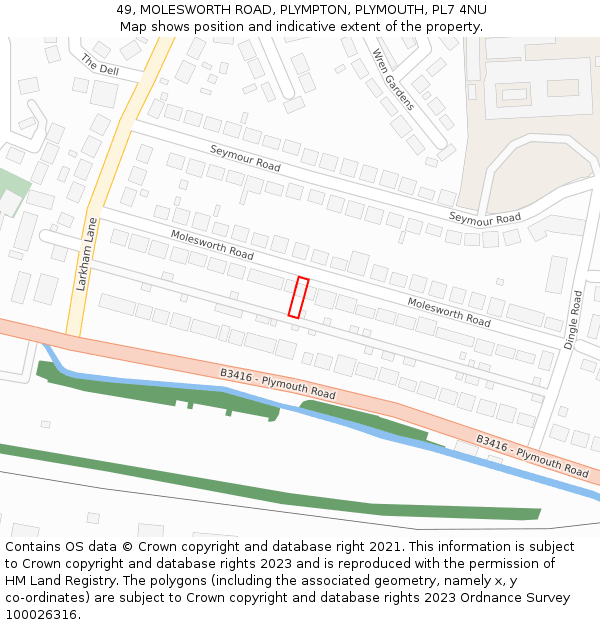 49, MOLESWORTH ROAD, PLYMPTON, PLYMOUTH, PL7 4NU: Location map and indicative extent of plot