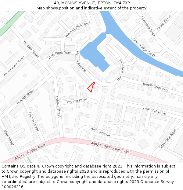 49, MONINS AVENUE, TIPTON, DY4 7XP: Location map and indicative extent of plot