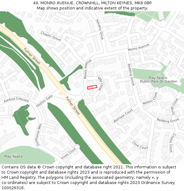 49, MONRO AVENUE, CROWNHILL, MILTON KEYNES, MK8 0BP: Location map and indicative extent of plot