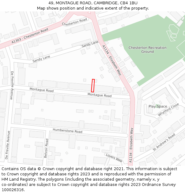49, MONTAGUE ROAD, CAMBRIDGE, CB4 1BU: Location map and indicative extent of plot