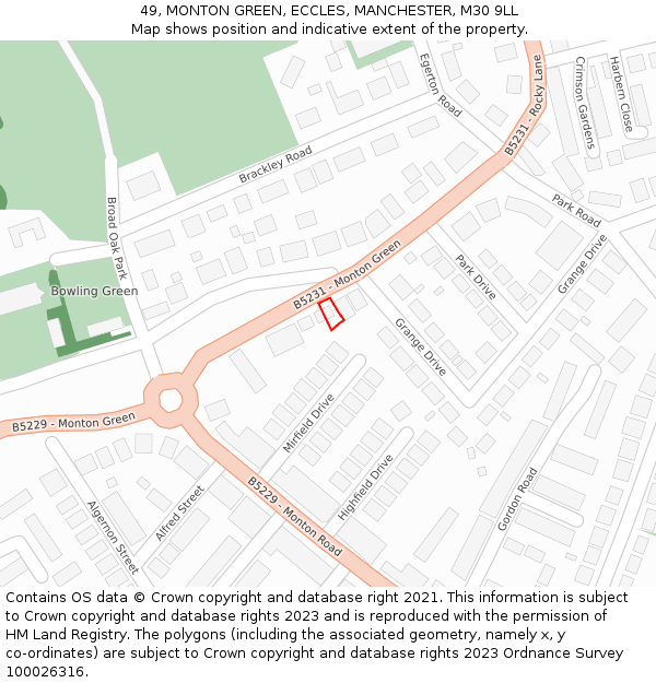 49, MONTON GREEN, ECCLES, MANCHESTER, M30 9LL: Location map and indicative extent of plot