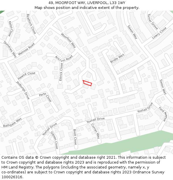 49, MOORFOOT WAY, LIVERPOOL, L33 1WY: Location map and indicative extent of plot