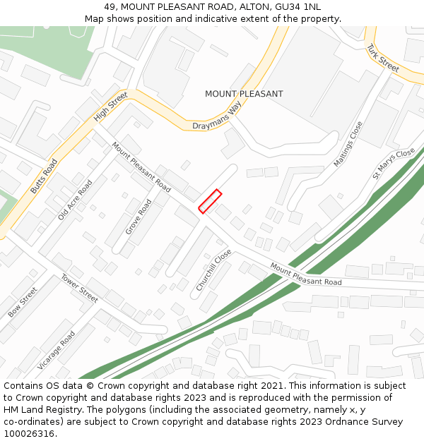 49, MOUNT PLEASANT ROAD, ALTON, GU34 1NL: Location map and indicative extent of plot