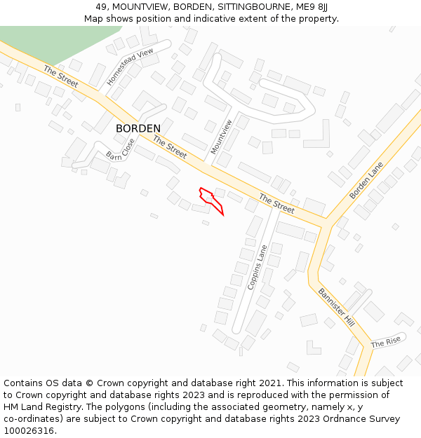 49, MOUNTVIEW, BORDEN, SITTINGBOURNE, ME9 8JJ: Location map and indicative extent of plot