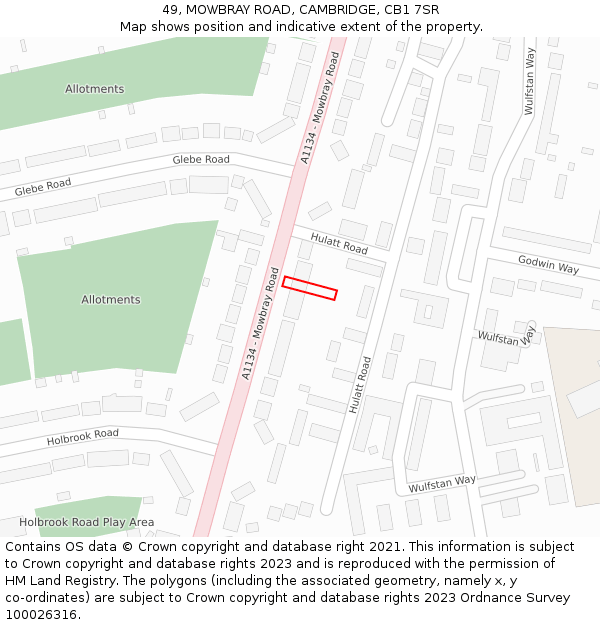 49, MOWBRAY ROAD, CAMBRIDGE, CB1 7SR: Location map and indicative extent of plot