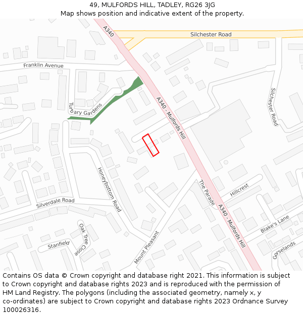 49, MULFORDS HILL, TADLEY, RG26 3JG: Location map and indicative extent of plot