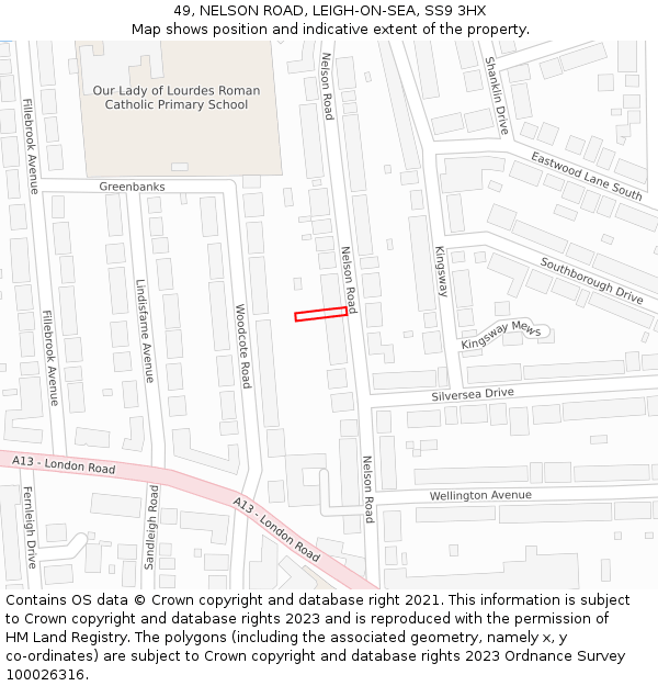 49, NELSON ROAD, LEIGH-ON-SEA, SS9 3HX: Location map and indicative extent of plot