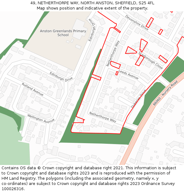 49, NETHERTHORPE WAY, NORTH ANSTON, SHEFFIELD, S25 4FL: Location map and indicative extent of plot
