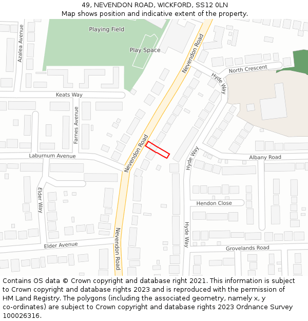 49, NEVENDON ROAD, WICKFORD, SS12 0LN: Location map and indicative extent of plot