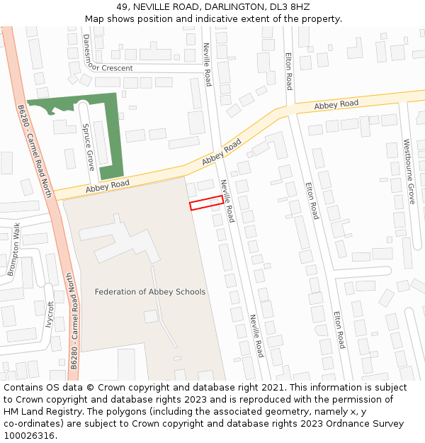 49, NEVILLE ROAD, DARLINGTON, DL3 8HZ: Location map and indicative extent of plot