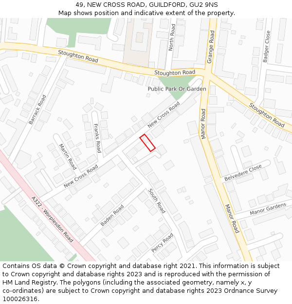 49, NEW CROSS ROAD, GUILDFORD, GU2 9NS: Location map and indicative extent of plot