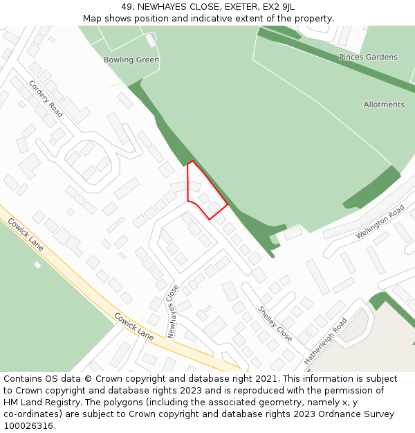 49, NEWHAYES CLOSE, EXETER, EX2 9JL: Location map and indicative extent of plot