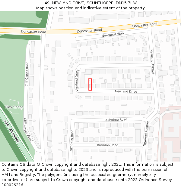 49, NEWLAND DRIVE, SCUNTHORPE, DN15 7HW: Location map and indicative extent of plot