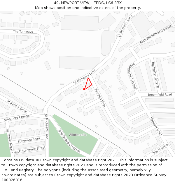 49, NEWPORT VIEW, LEEDS, LS6 3BX: Location map and indicative extent of plot